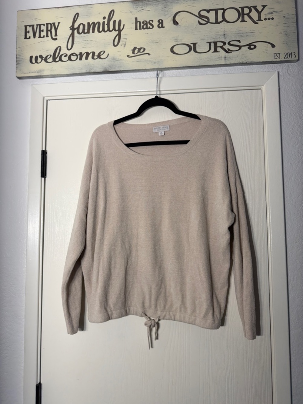 Barefoot Dreams Off-the-Shoulder Sweater in Light Beige